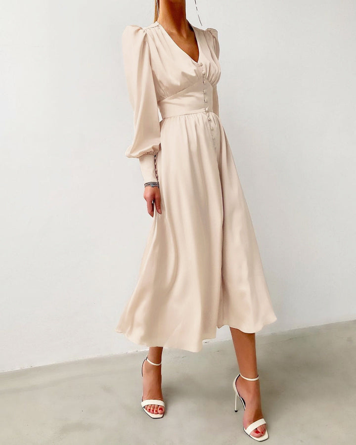 Catalina Tijdloze Midi Jurk met V-hals