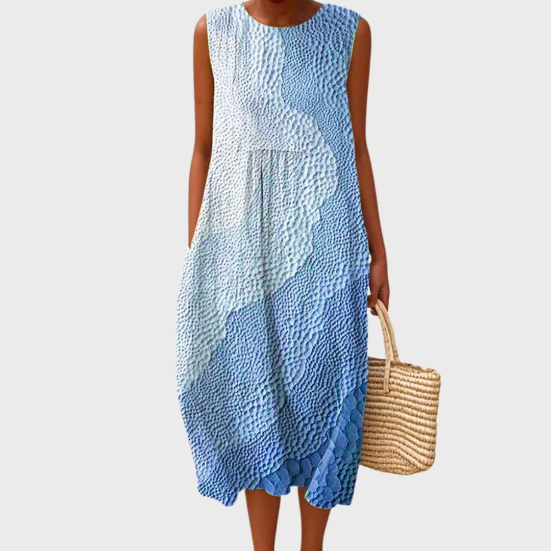 Tina | Dames Linnen Geruit Mouwloze Midi Jurk