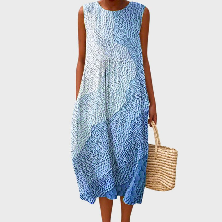 Tina | Dames Linnen Geruit Mouwloze Midi Jurk