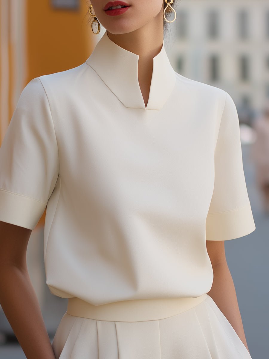 Nina | Dames Staande Kraag Gestructureerde Korte Mouwen Blouse