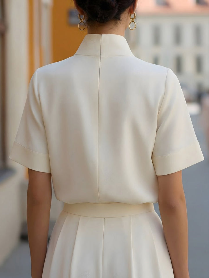Nina | Dames Staande Kraag Gestructureerde Korte Mouwen Blouse