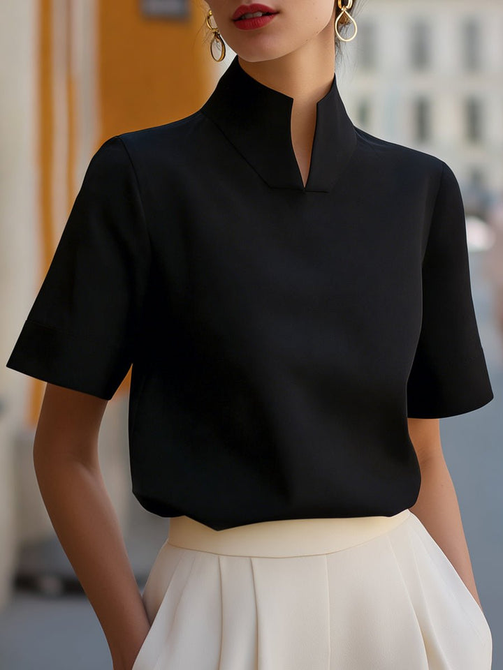 Nina | Dames Staande Kraag Gestructureerde Korte Mouwen Blouse