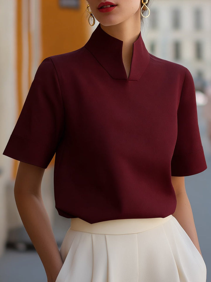 Nina | Dames Staande Kraag Gestructureerde Korte Mouwen Blouse
