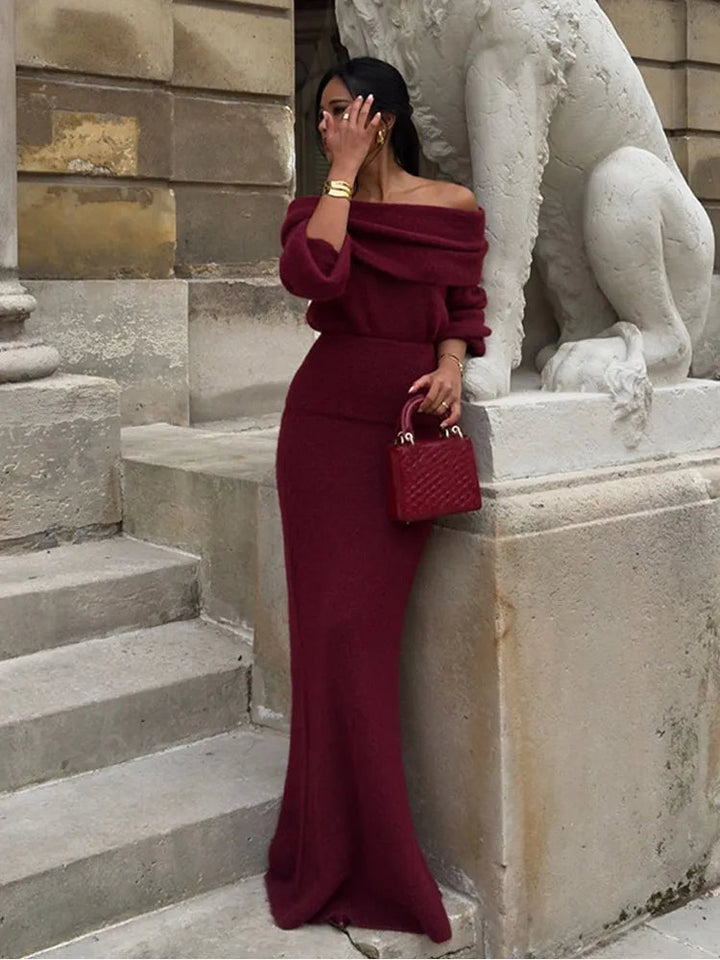Eloah Verfijnde Maxi Jurk met Off-shoulder