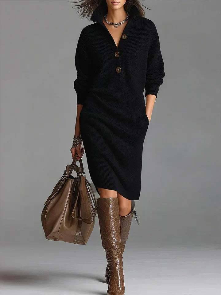 Janey | Dames Midi Jurk met Knopsluiting en Comfortabele Pasvorm