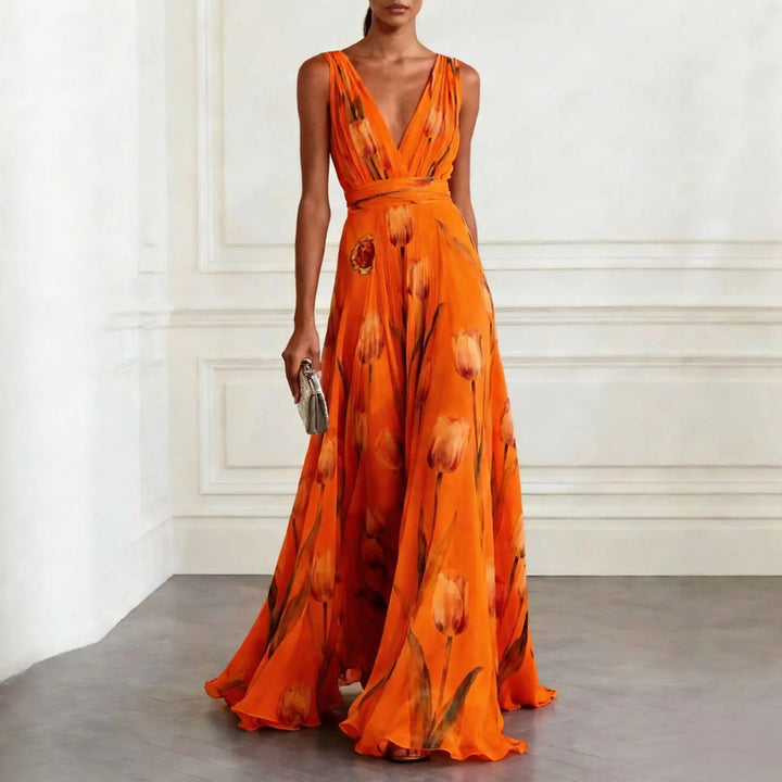 Evelina Getailleerde Maxi Jurk met V-hals