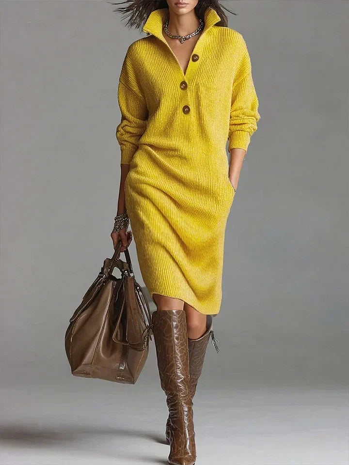 Janey | Dames Midi Jurk met Knopsluiting en Comfortabele Pasvorm