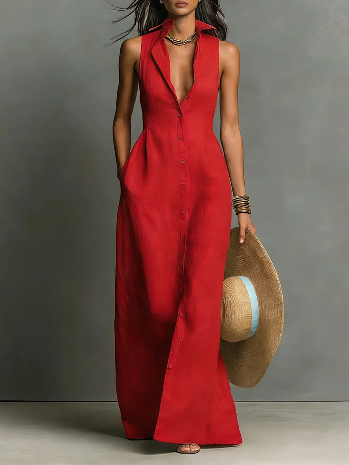 Francine Tijdloze Maxi Jurk met Knoopdetails