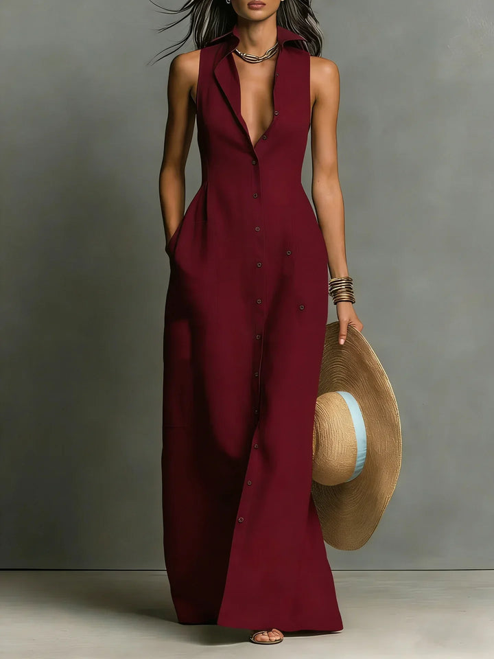 Francine Tijdloze Maxi Jurk met Knoopdetails