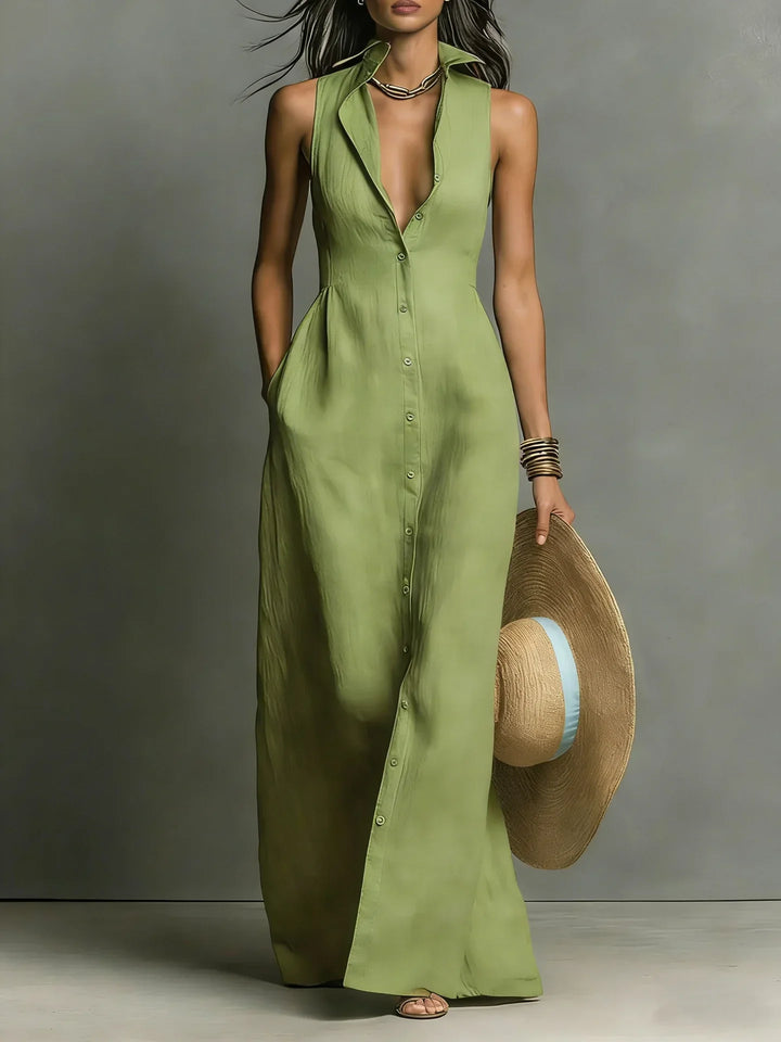 Francine Tijdloze Maxi Jurk met Knoopdetails