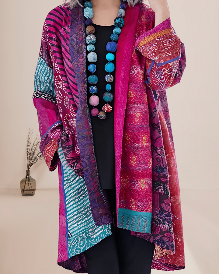 Dames Vest met Patchwork Design en Lange Mouwen voor een stijlvolle look