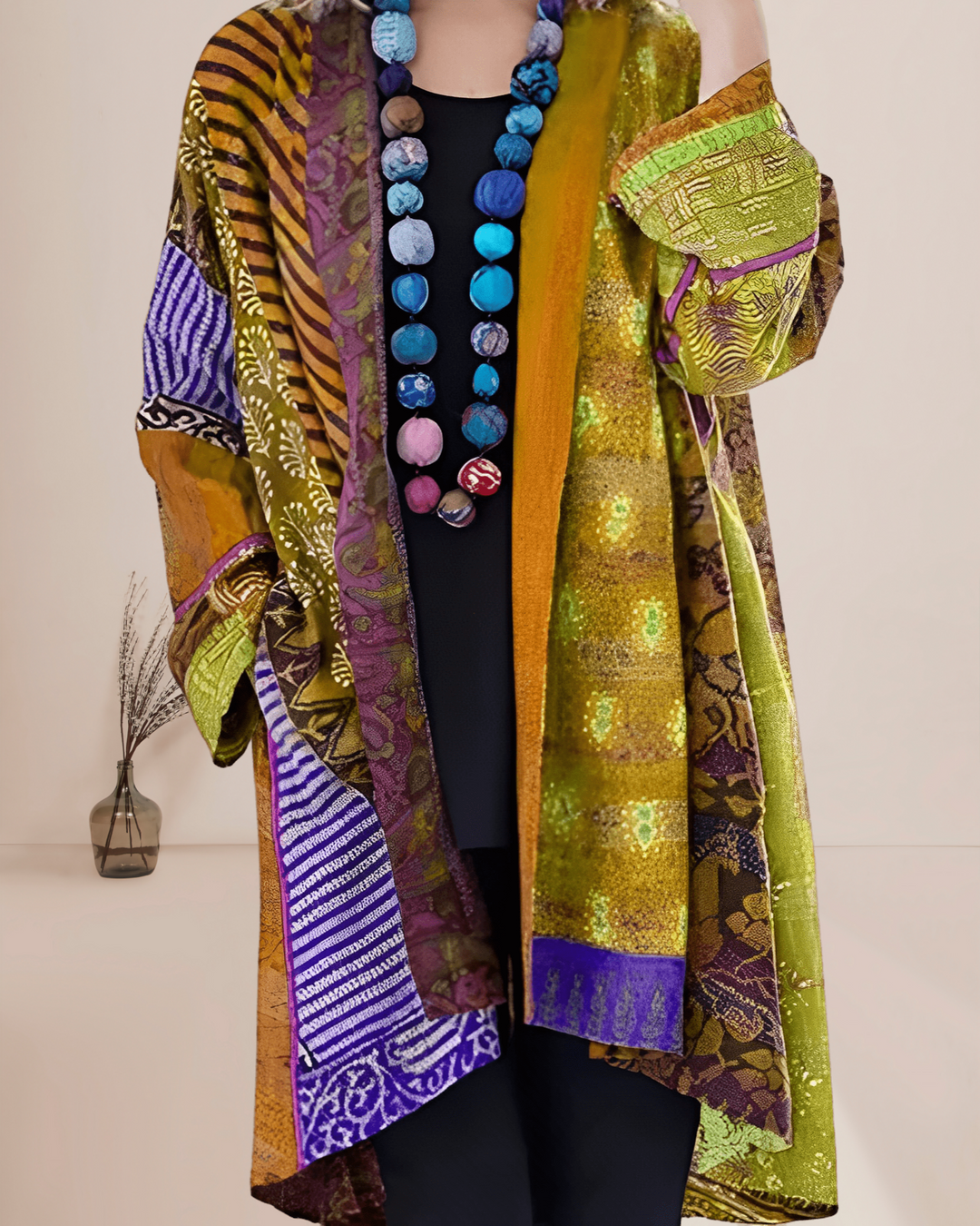 Dames Vest met Patchwork Design en Lange Mouwen voor een stijlvolle look