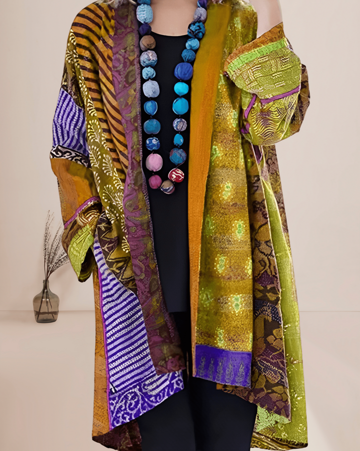 Dames Vest met Patchwork Design en Lange Mouwen voor een stijlvolle look