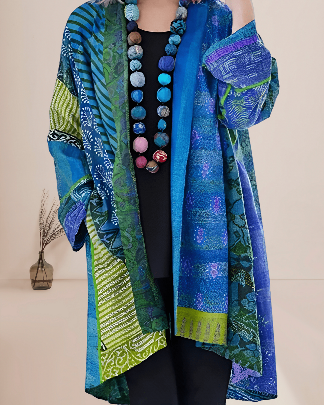 Dames Vest met Patchwork Design en Lange Mouwen voor een stijlvolle look
