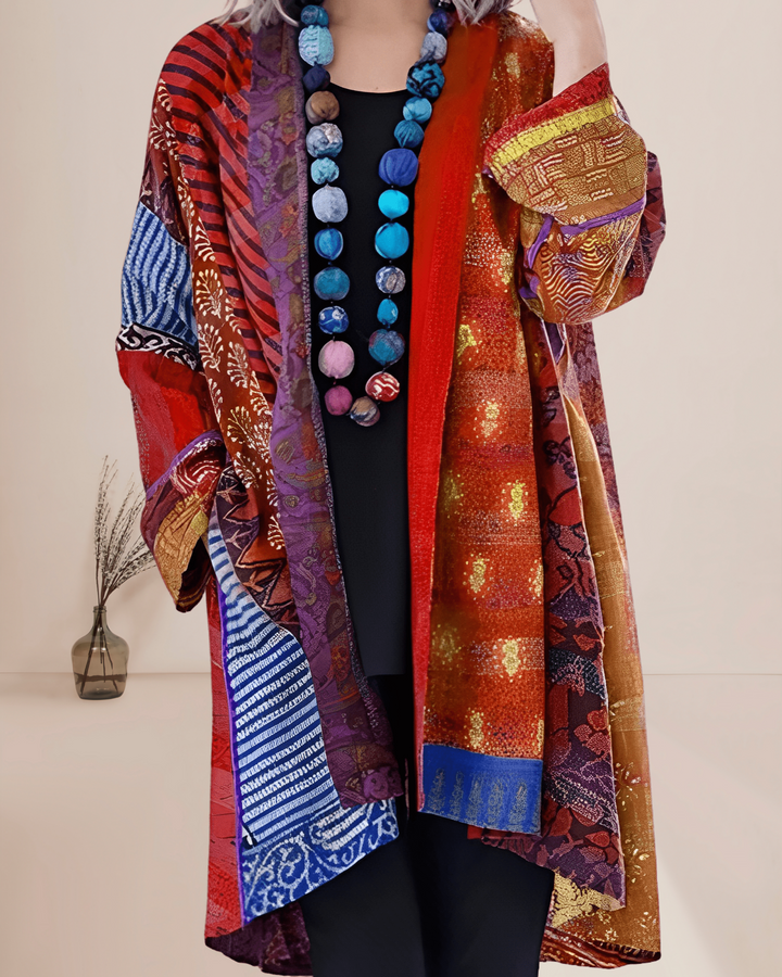 Dames Vest met Patchwork Design en Lange Mouwen voor een stijlvolle look
