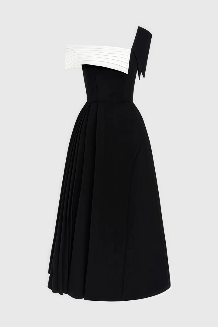 Liv Getailleerde Midi Jurk met Off-shoulder