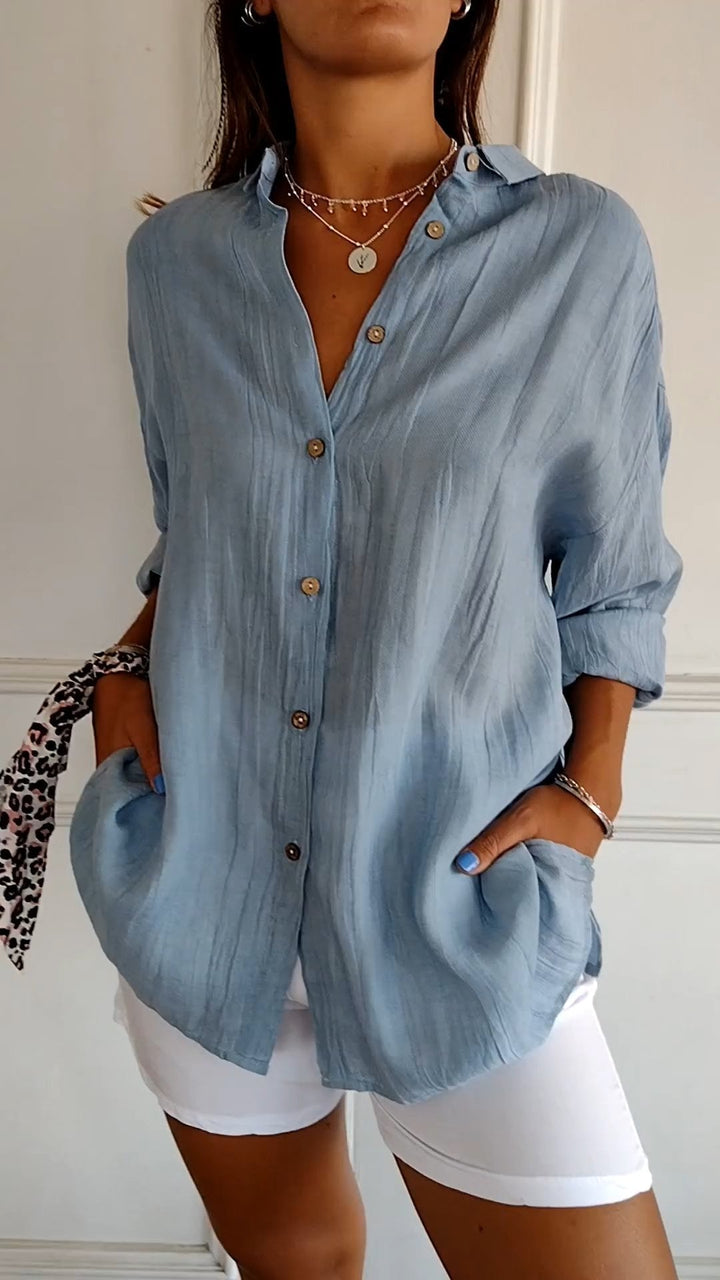 Azure Relaxte Blouse met Knoopdetails