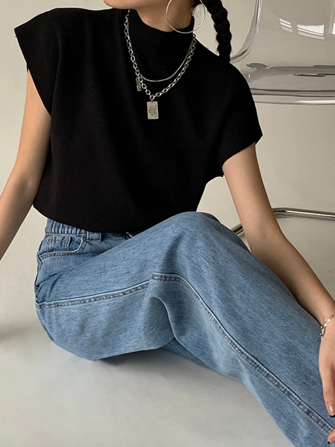 Hailey | Dames Mock Neck Korte Mouw Casual Top