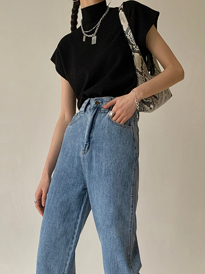 Hailey | Dames Mock Neck Korte Mouw Casual Top