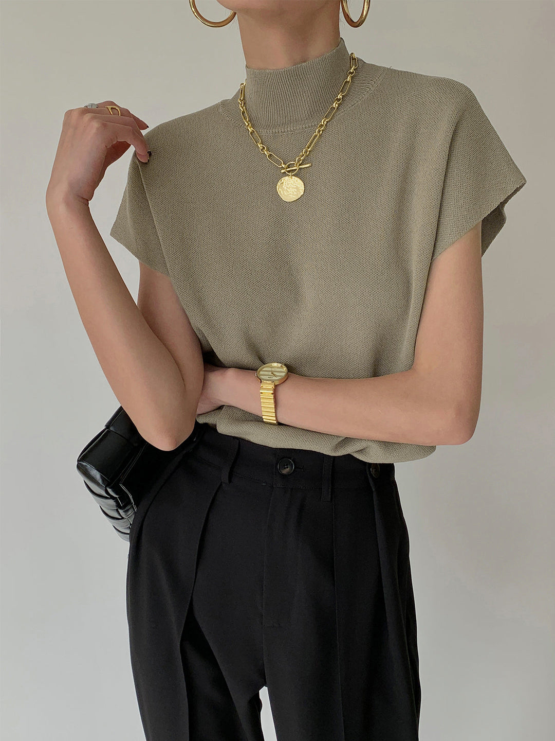 Hailey | Dames Mock Neck Korte Mouw Casual Top