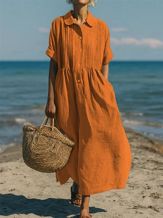 Meredith Verfijnde Midi Jurk met Knoopdetails
