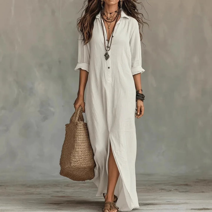 Ophelia Tijdloze Maxi Jurk met Knoopdetails