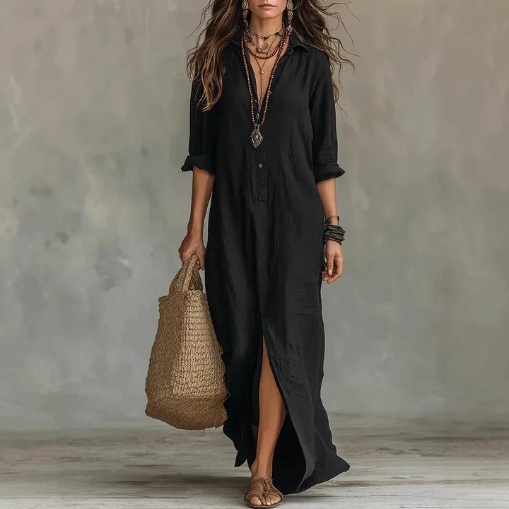 Ophelia Tijdloze Maxi Jurk met Knoopdetails