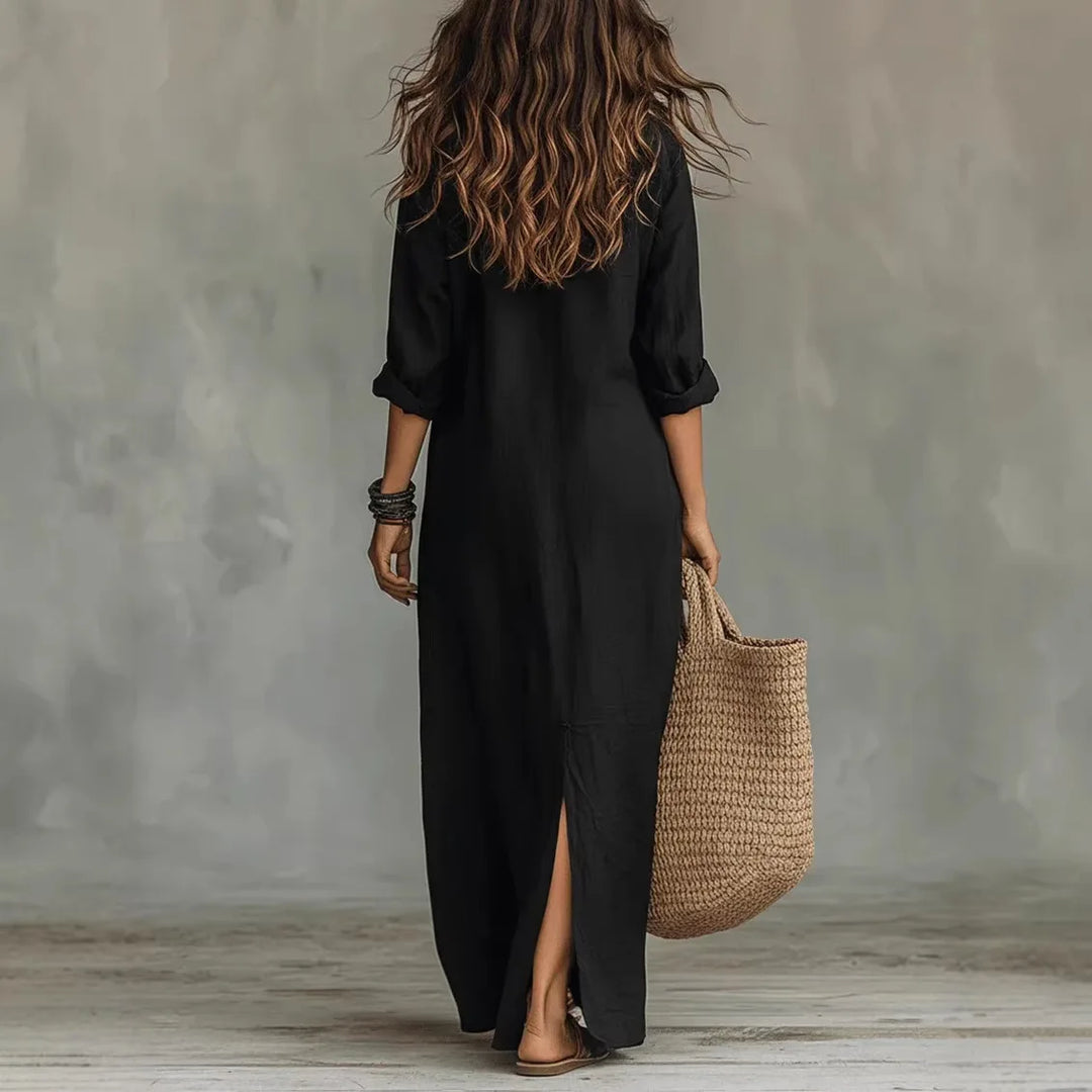 Ophelia Tijdloze Maxi Jurk met Knoopdetails