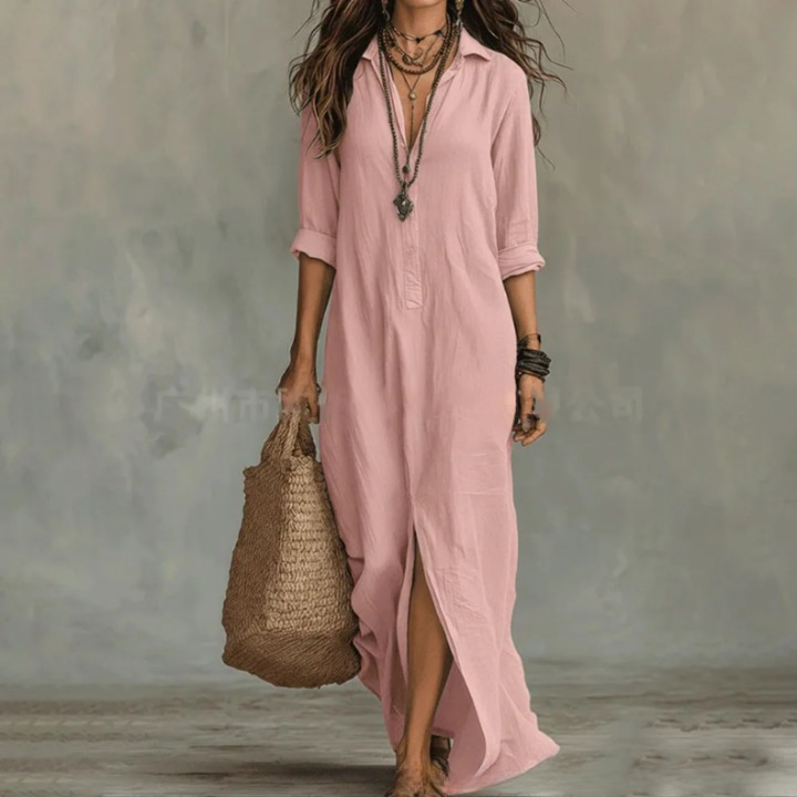 Ophelia Tijdloze Maxi Jurk met Knoopdetails