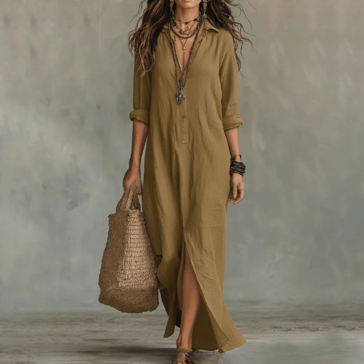 Ophelia Tijdloze Maxi Jurk met Knoopdetails