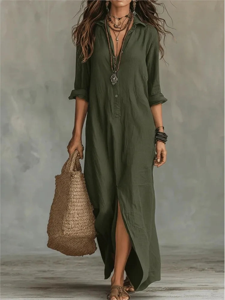Ophelia Tijdloze Maxi Jurk met Knoopdetails