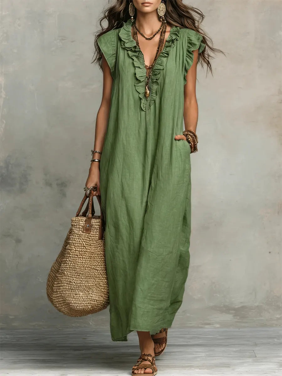 Priscilla Tijdloze Maxi Jurk met V-hals