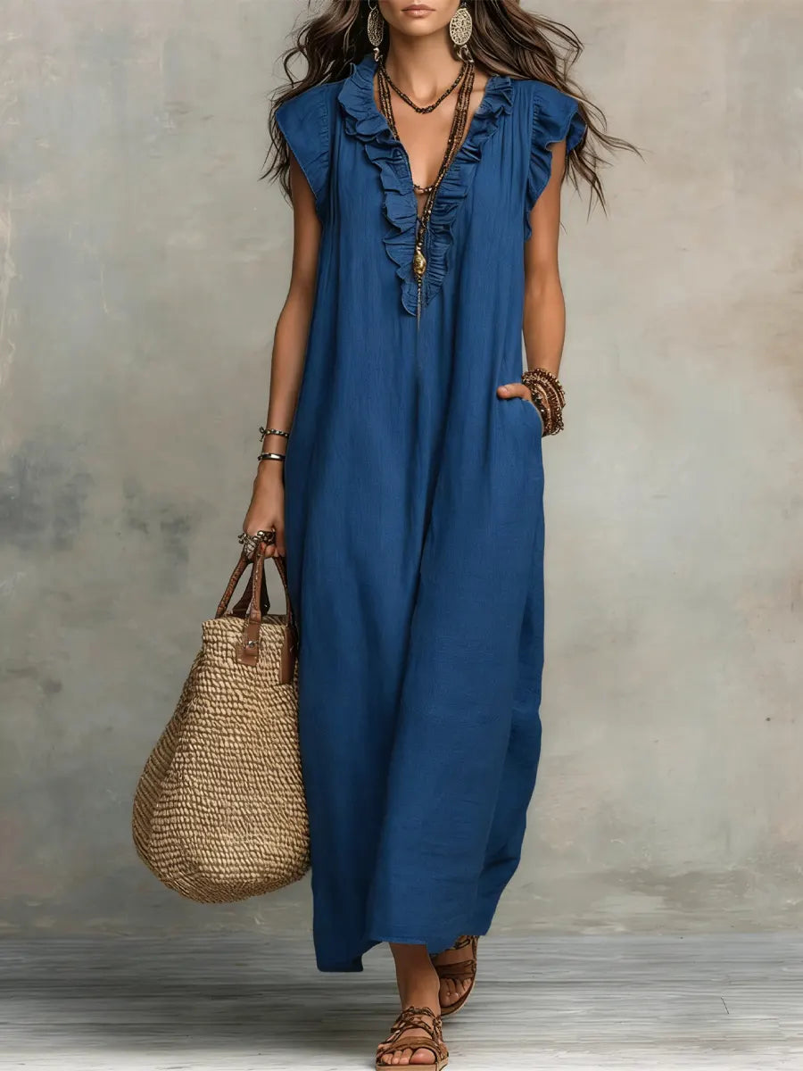 Priscilla Tijdloze Maxi Jurk met V-hals