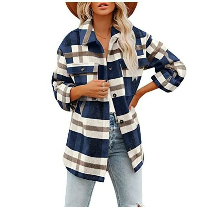 Lara Relaxte Blouse met Ruitprint