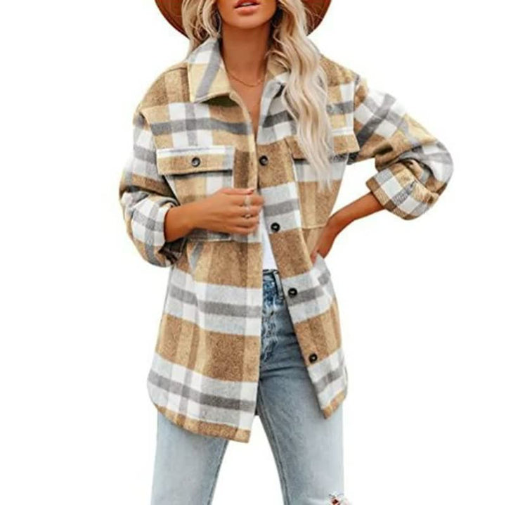 Lara Relaxte Blouse met Ruitprint