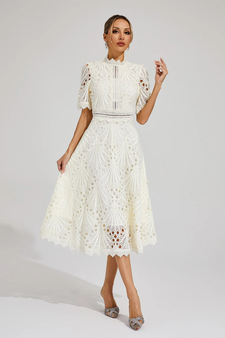Rosalinda Elegante Midi Jurk met Hoge hals