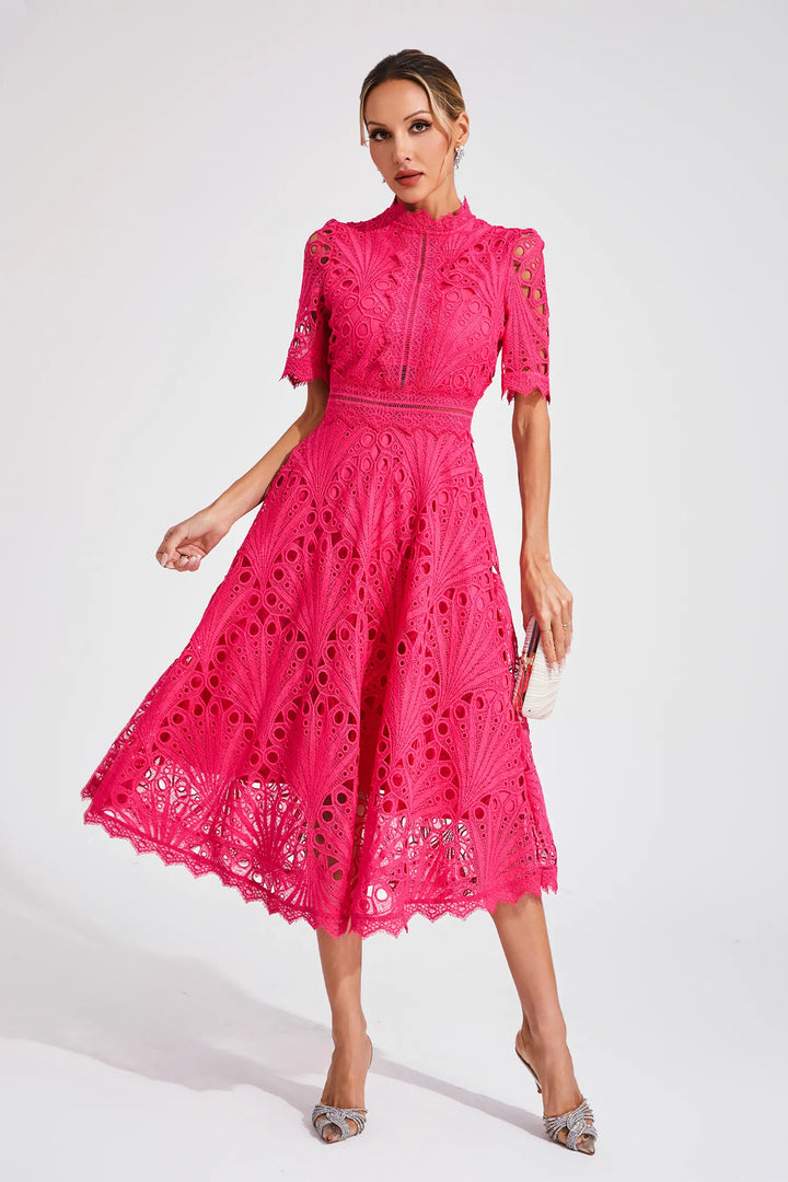 Rosalinda Elegante Midi Jurk met Hoge hals