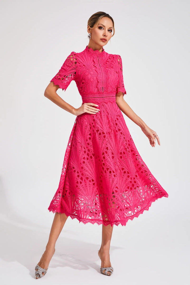 Rosalinda Elegante Midi Jurk met Hoge hals