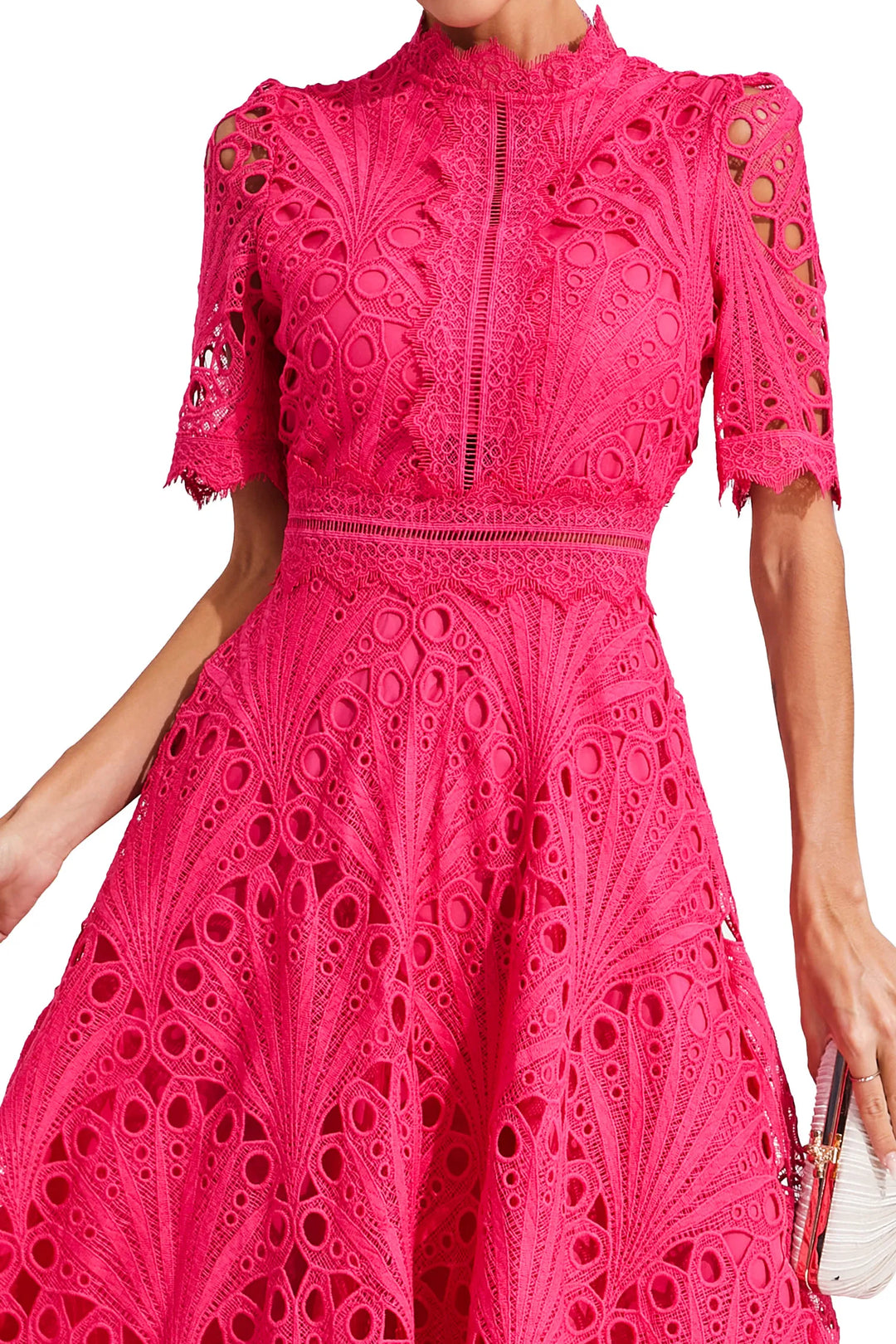 Rosalinda Elegante Midi Jurk met Hoge hals