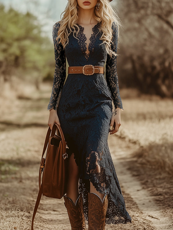 Rosemary Getailleerde Midi Jurk met V-hals