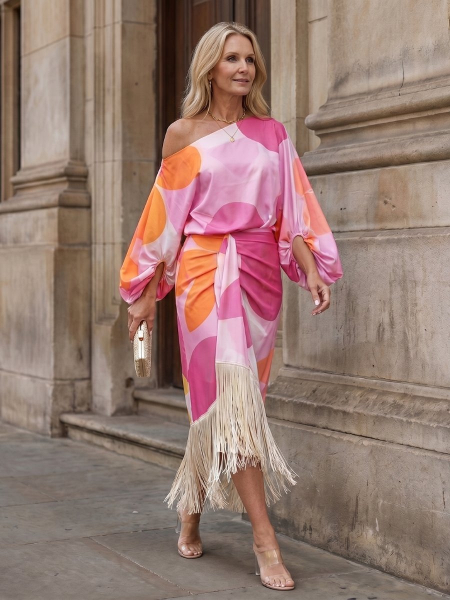 Aria Kerstjurk met Grafische Print