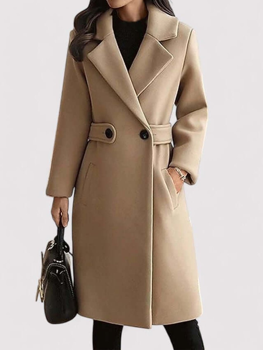 Freya Lange Wollen Trenchcoat met Knoopsluiting