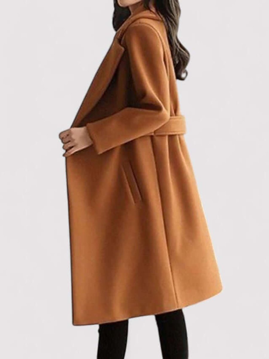 Freya Lange Wollen Trenchcoat met Knoopsluiting