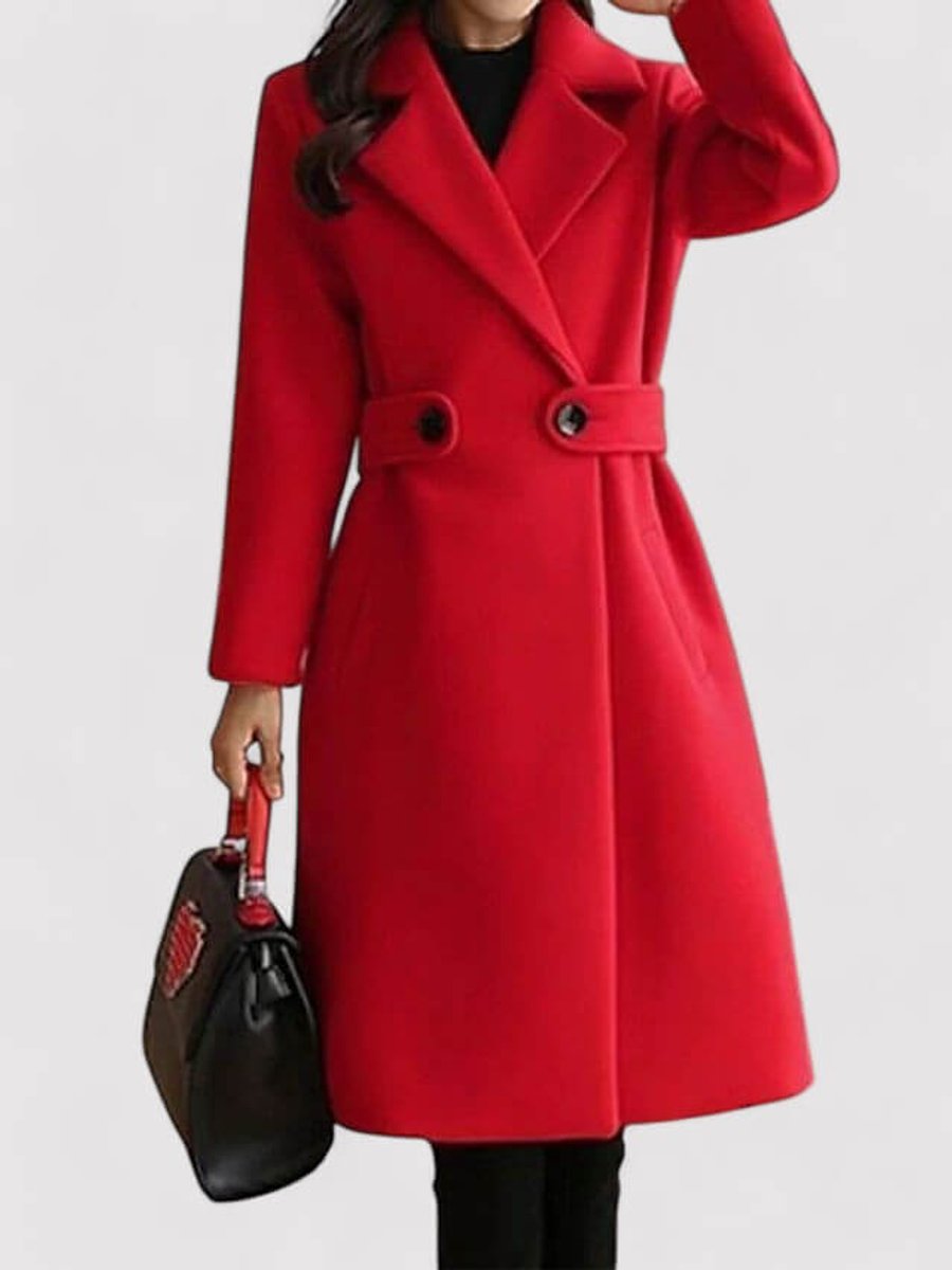 Freya Lange Wollen Trenchcoat met Knoopsluiting