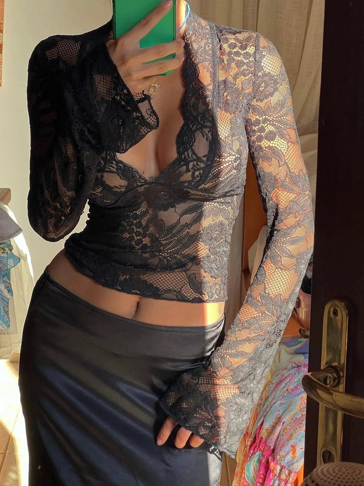 Scarlett Lange Kanten Blouse met Bloemenprint
