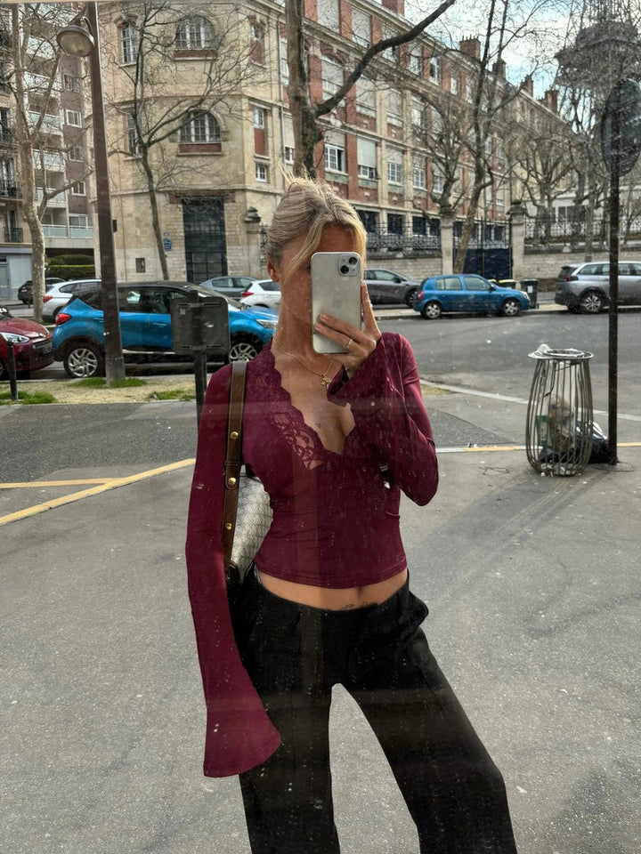 Willow Lange Kanten Blouse met V-hals