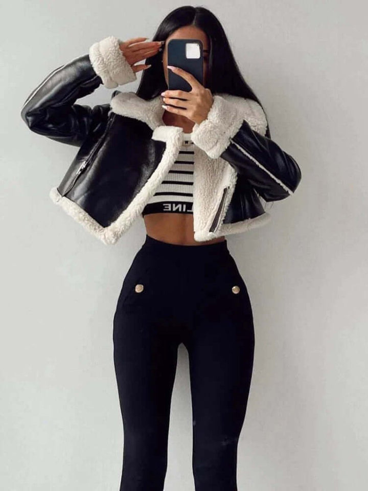 Florence Cropped Schapenvacht Leren Jas