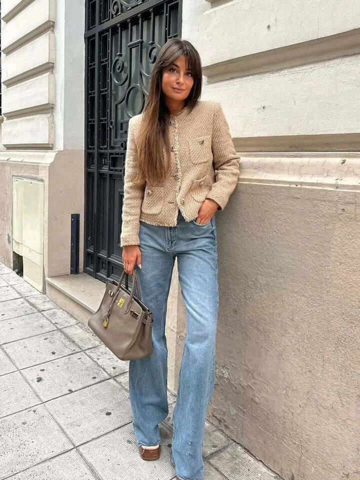 Olivia Cropped Tweed Wollen Jas met Handige Zakken