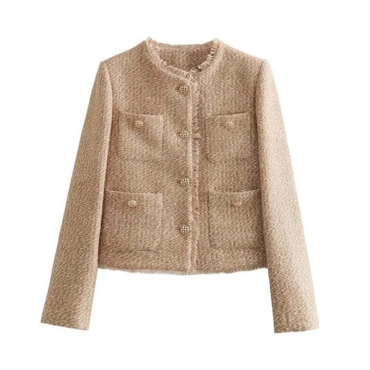 Olivia Cropped Tweed Wollen Jas met Handige Zakken