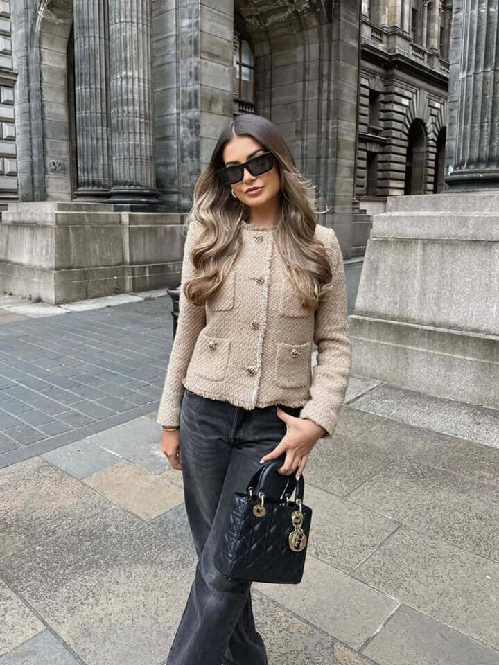 Olivia Cropped Tweed Wollen Jas met Handige Zakken
